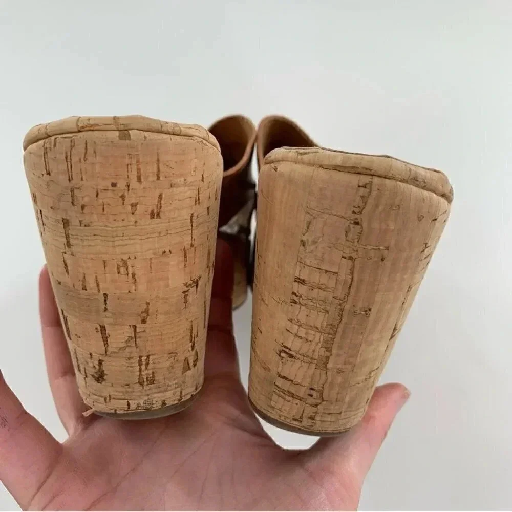 Made in Italy womens sandals size 9 tan leather cork chunky platforms